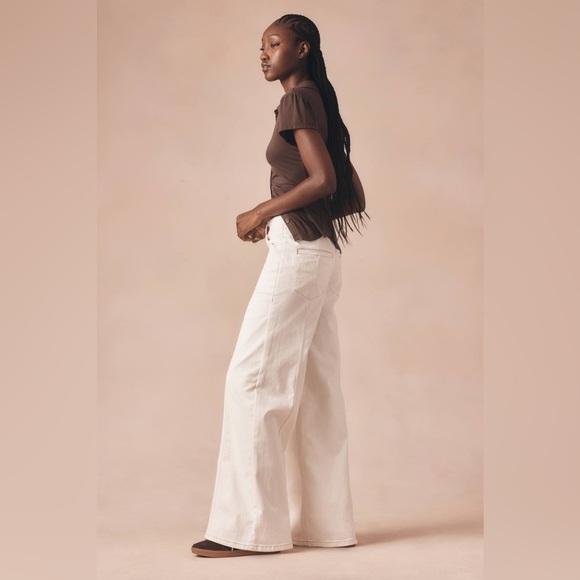 Pilcro Clean-Seamed High-Rise Wide-Leg Cream Jeans Size 30 - Picture 2 of 11